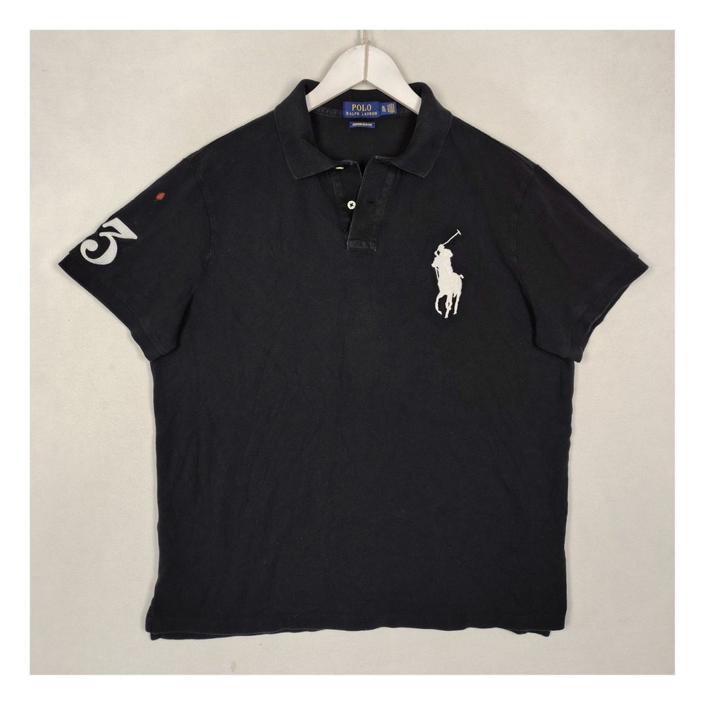 Polo Ralph Lauren Mens XL Black Big Pony Custom Slim Fit Short Sleeve Polo Shirt